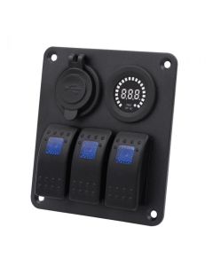 2-Row Switch Panel with Rocker Switch and dual USB outlets and voltmeter and color indicator