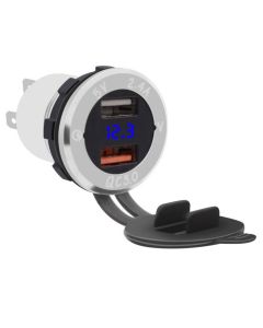 5.8A Dual USB Aluminium Power Adapter with Voltmeter QC 3.0 USB outlet power socket charger