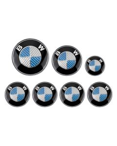 7pcs New BMW Blue/White Carbon Fiber Emblem Logo Badge Set 82/74mm