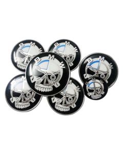 7pcs SKULL Hood Trunk Steering Emblem Badge Wheel Center Hub Caps Set 8282mm For BMW