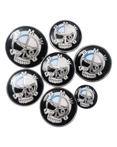 7pcs SKULL Hood Trunk Steering Emblem Badge Wheel Center Hub Caps Set 82/74mm For BMW