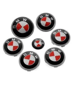 7pcslot New BMW RedSilver Real Carbon Fiber Emblem Logo Badge Set 8274mm