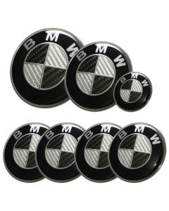 7pcs/lot New BMW Black/Silver Real Carbon Fiber Emblem Logo Badge Set 82/74mm