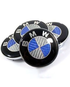 4 Pcs 68mm BMW Blue/White Carbon Fiber Wheel Center Cap Wheel Emblems Centre Hub Cap