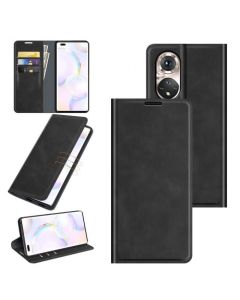 Honor 50 Pro Super Soft Leather Flip Cover Phone Case Dual Invisible Magnets Snap