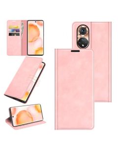 Honor 50 Super Soft Leather Flip Cover Phone Case Dual Invisible Magnets Snap