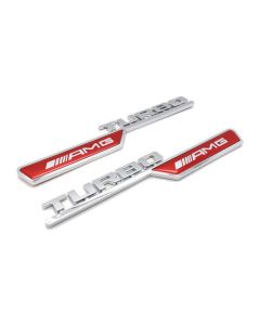 Pair of AMG Turbo Logo Side Emblem Stickers /Red/Silver