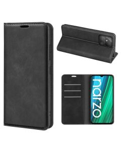 Realme Narzo 50A Super Soft Leather Flip Cover Phone Case Dual Invisible Magnets Snap