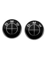 2PCS 82mm New BMW Full Black EMBLEM FRONT HOOD Emblem REAR TRUNK badge