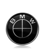 2PCS 82mm New BMW Full Black EMBLEM FRONT HOOD Emblem REAR TRUNK badge