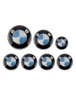 7pcs New BMW Blue/White Carbon Fiber Emblem Logo Badge Set 82/74mm