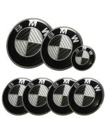 7pcs/lot New BMW Black/Silver Real Carbon Fiber Emblem Logo Badge Set 82/74mm