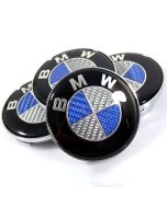4 Pcs 68mm BMW Blue/White Carbon Fiber Wheel Center Cap Wheel Emblems Centre Hub Cap