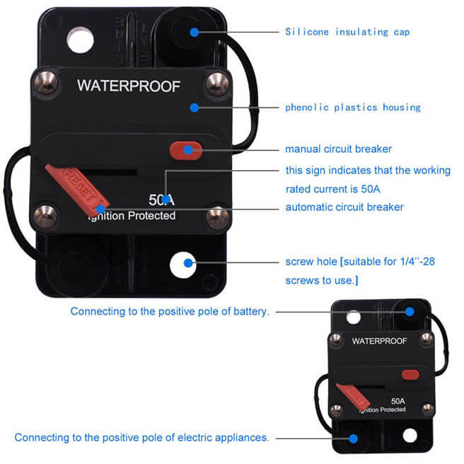 Weatherproof Circuit Breakers with Switch Ignition Protected Panel Mount Manual Reset E99