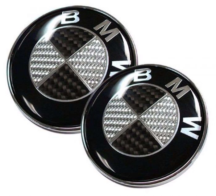 2PCS New BMW Logo Carbon Fiber EMBLEM 82mm+74mm FRONT HOOD & REAR