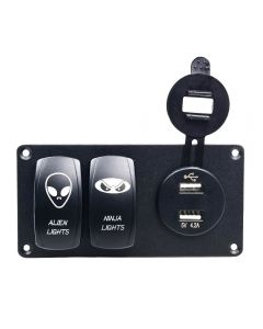 5-Pin Aluminium Combination Switch Panel with Dual Switch and Dual USB and Voltmeter for Auto Yacht Boat