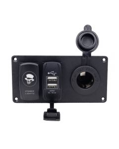 5-Pin Aluminium Combination Switch Panel with Switch and Dual USB and Cigarette power lighter for Auto Yacht Boat
