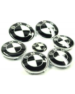 7pcs/lot New BMW Black/Silver Real Carbon Fiber Emblem Logo Badge Set 82/74mm
