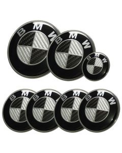 7pcs/lot New BMW Black/Silver Real Carbon Fiber Emblem Logo Badge Set 82/74mm

