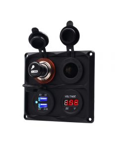 Dual Cigar lighter socket with dual USB outlets and digital display voltmeter