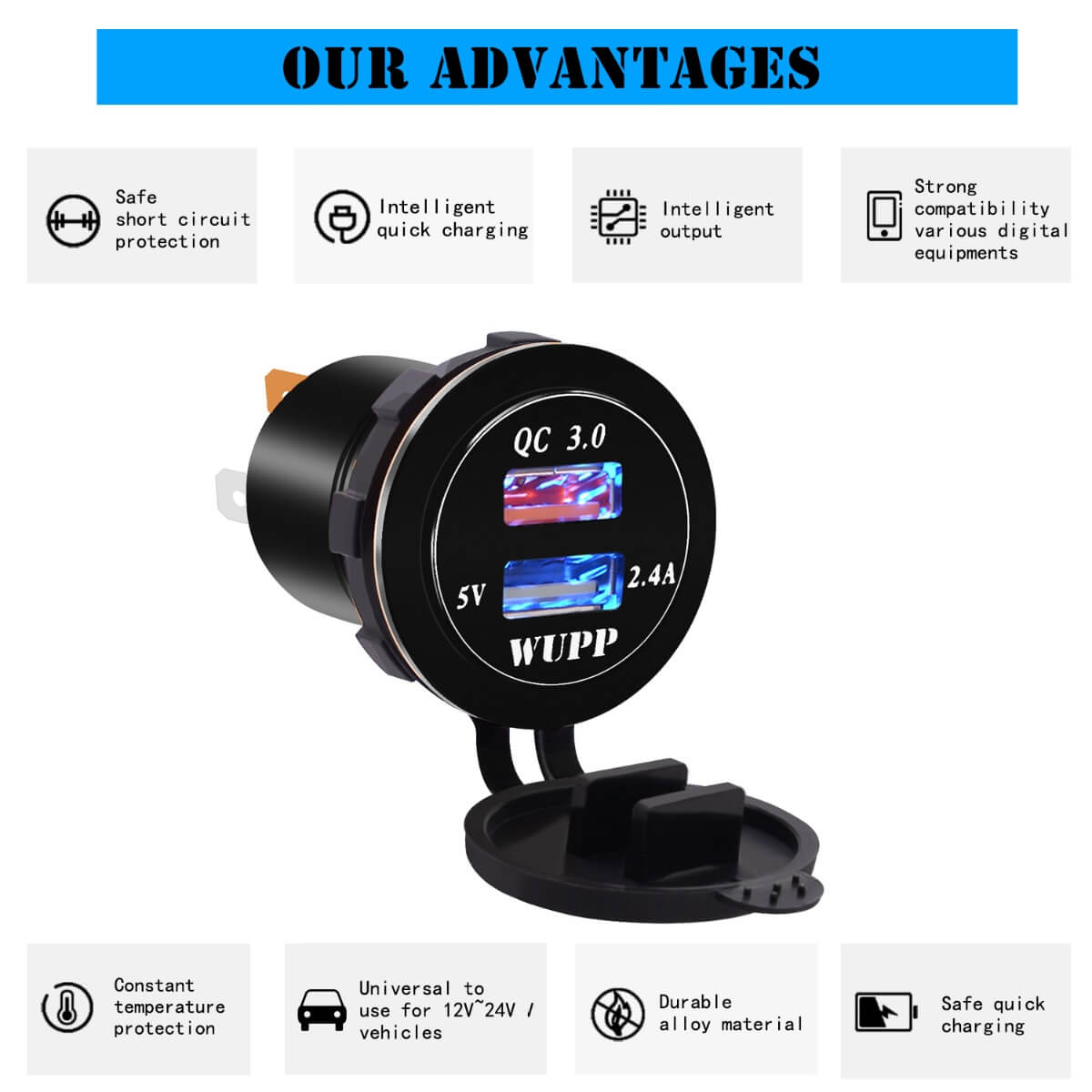 5.8A Dual USB Aluminium Power Adapter QC 3.0 USB outlet power socket charger