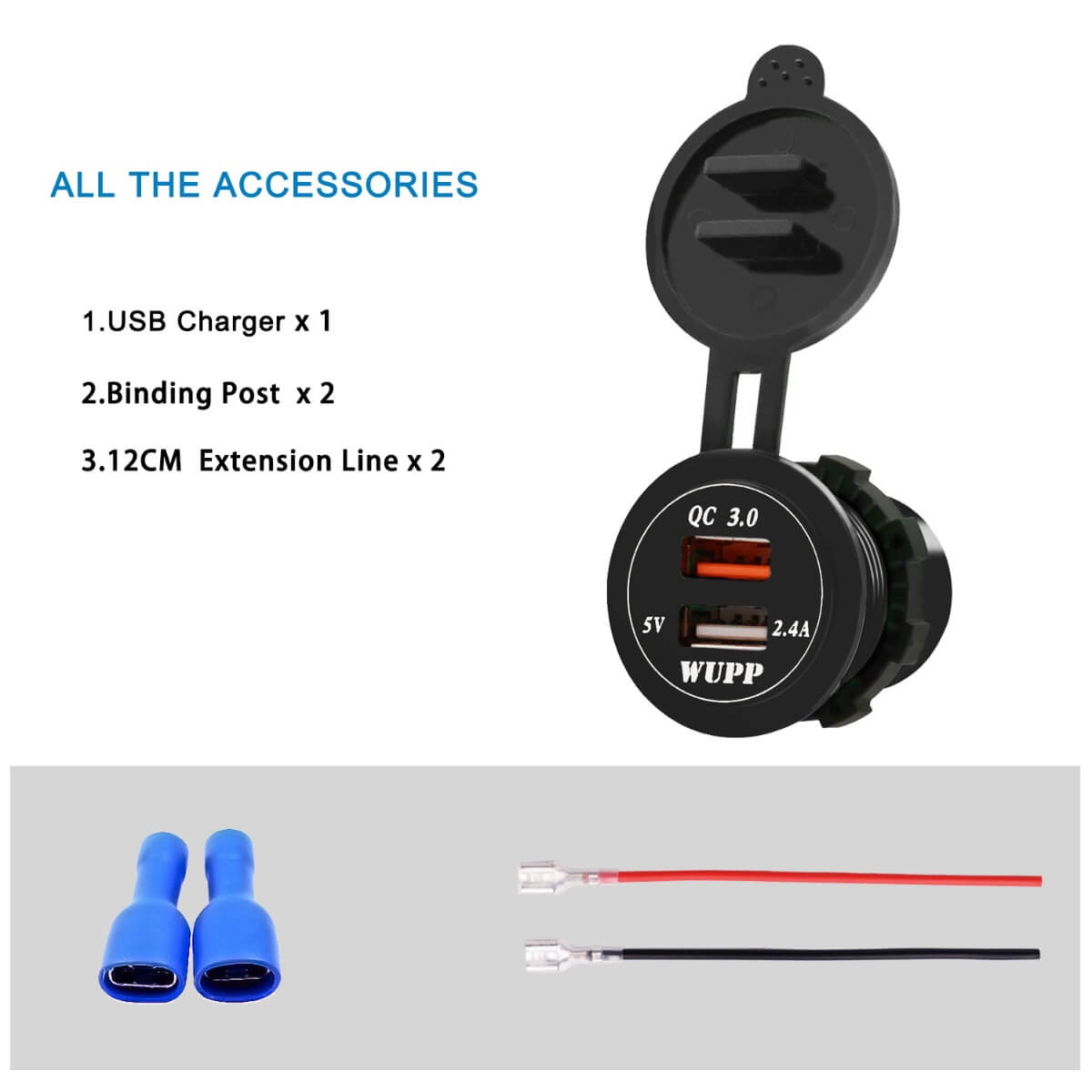 5.8A Dual USB Aluminium Power Adapter QC 3.0 USB outlet power socket charger