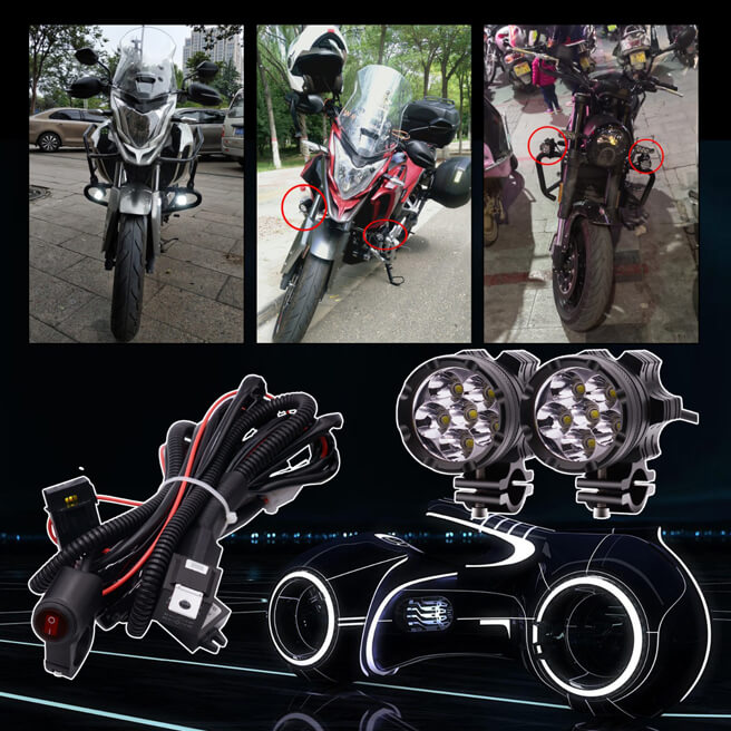 2pcs 6 beads LED Headlight in Aluminium shell with accessories kit for Motorcycle, Electric bike
