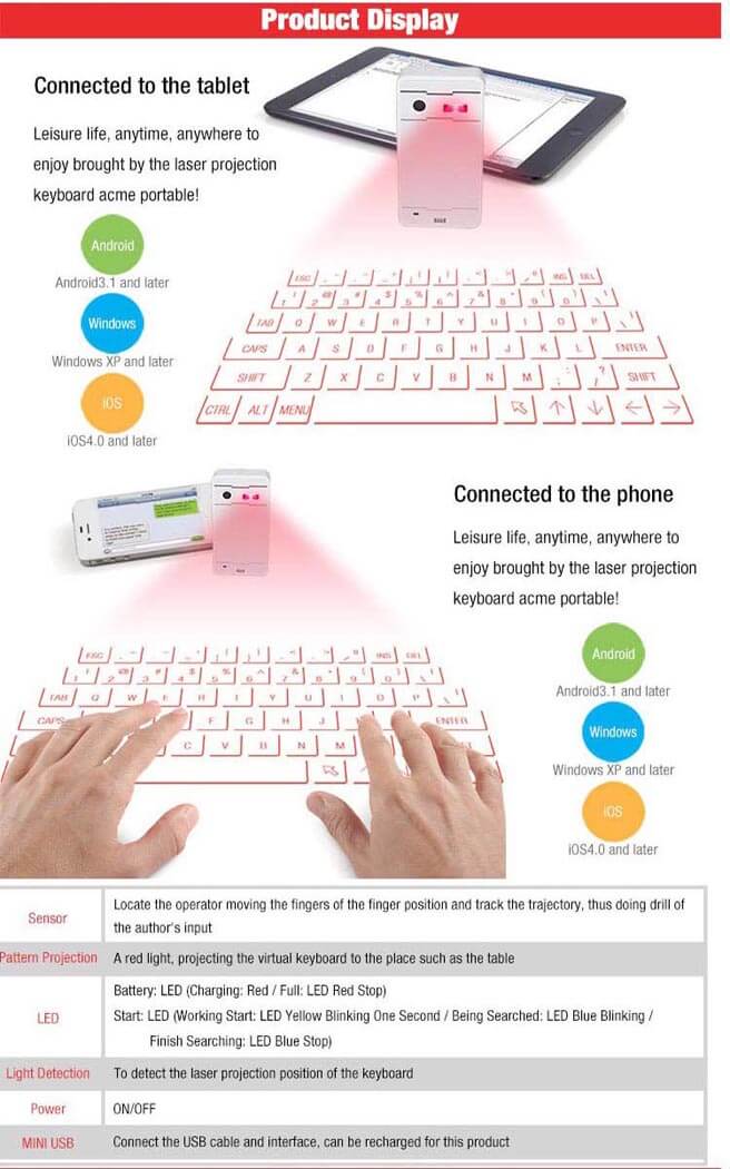 Latest Laser projection virtual keyboard wireless virtual laser keyboard