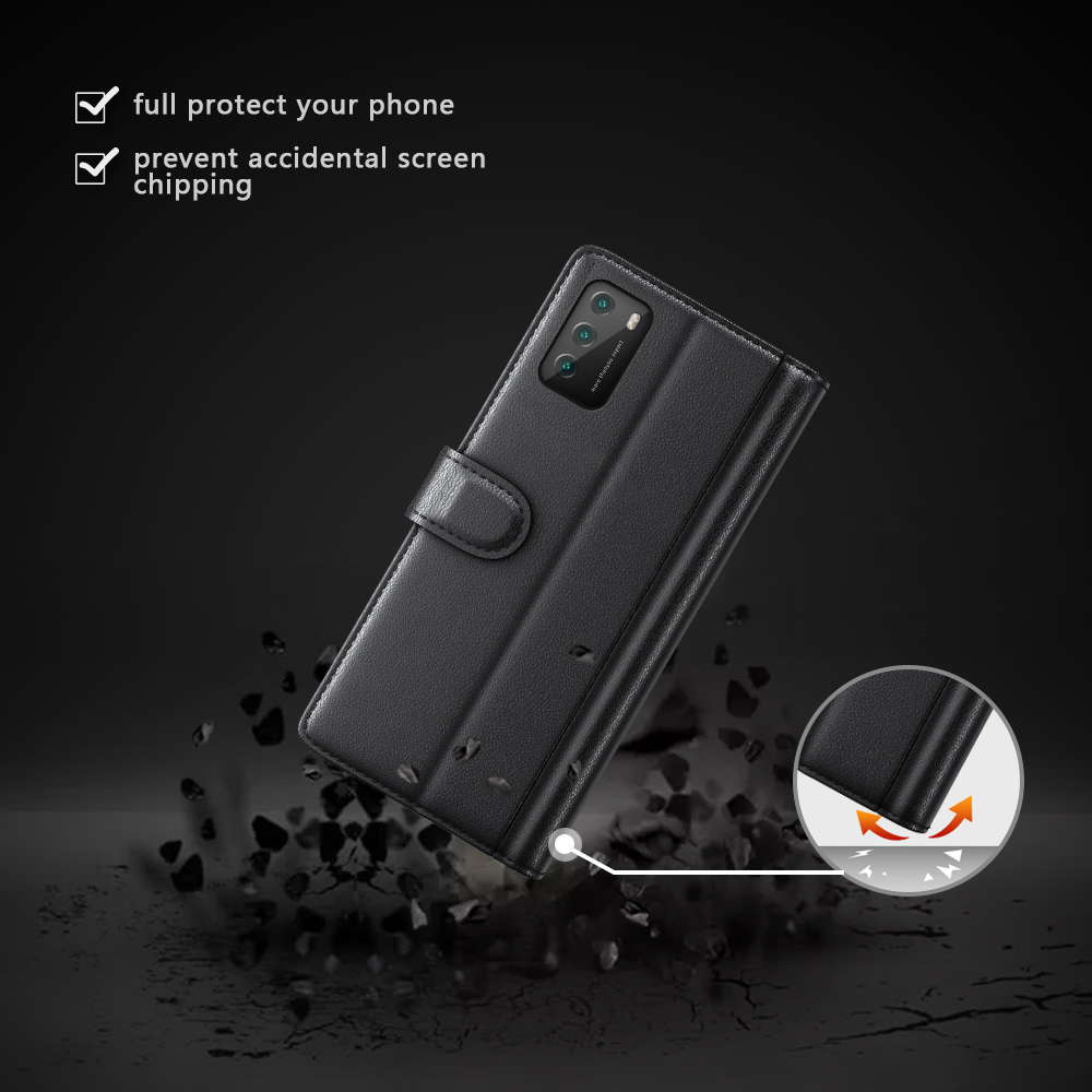 Xiaomi Poco M3 Phone Case Wallet Flip Cover Folio Genuine Leather Case Stand Display Card Pocket