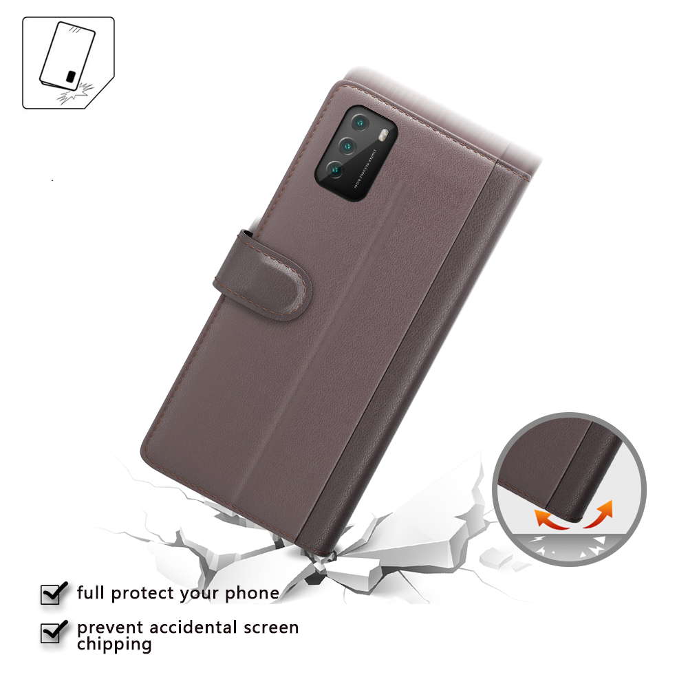 Xiaomi Poco M3 Phone Case Wallet Flip Cover Folio Genuine Leather Case Stand Display Card Pocket