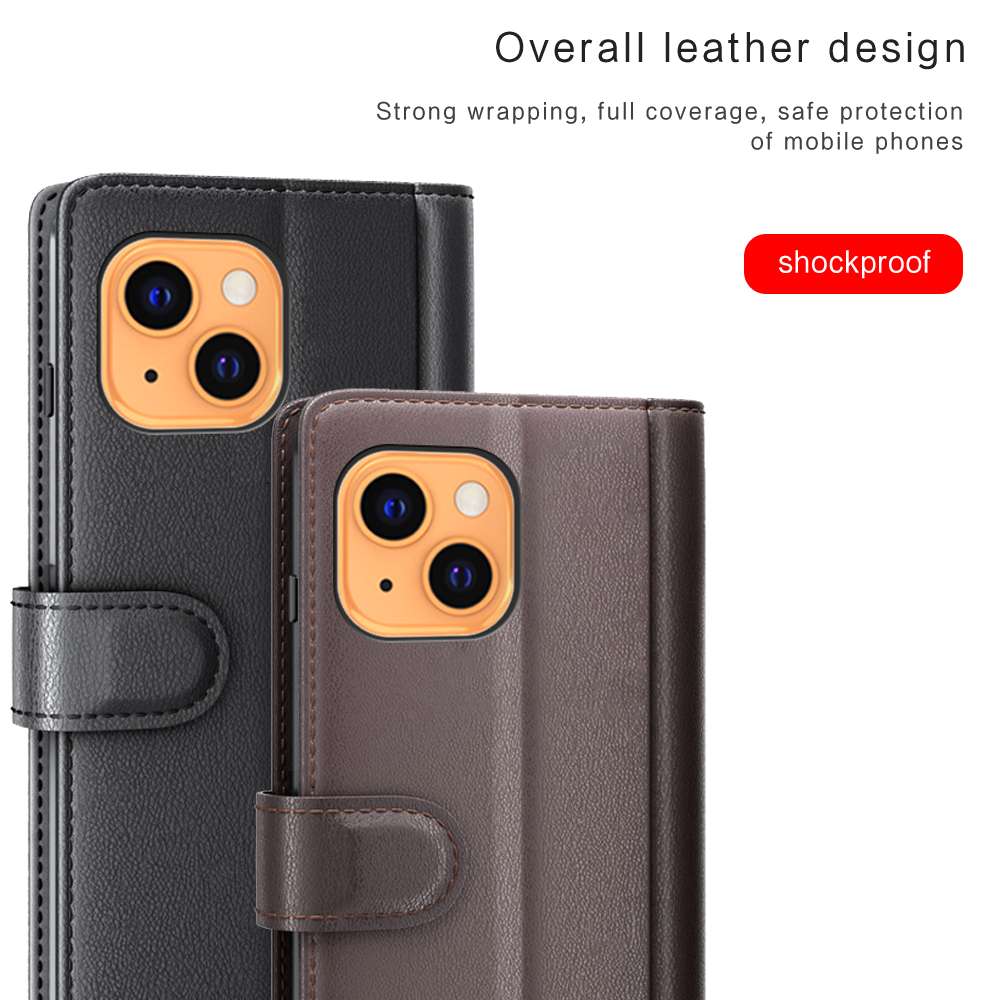 iPhone 13 Phone Case Wallet Flip Cover Folio Genuine Leather Case Stand Display Card Pocket