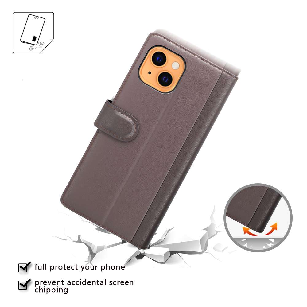 iPhone 13 Phone Case Wallet Flip Cover Folio Genuine Leather Case Stand Display Card Pocket