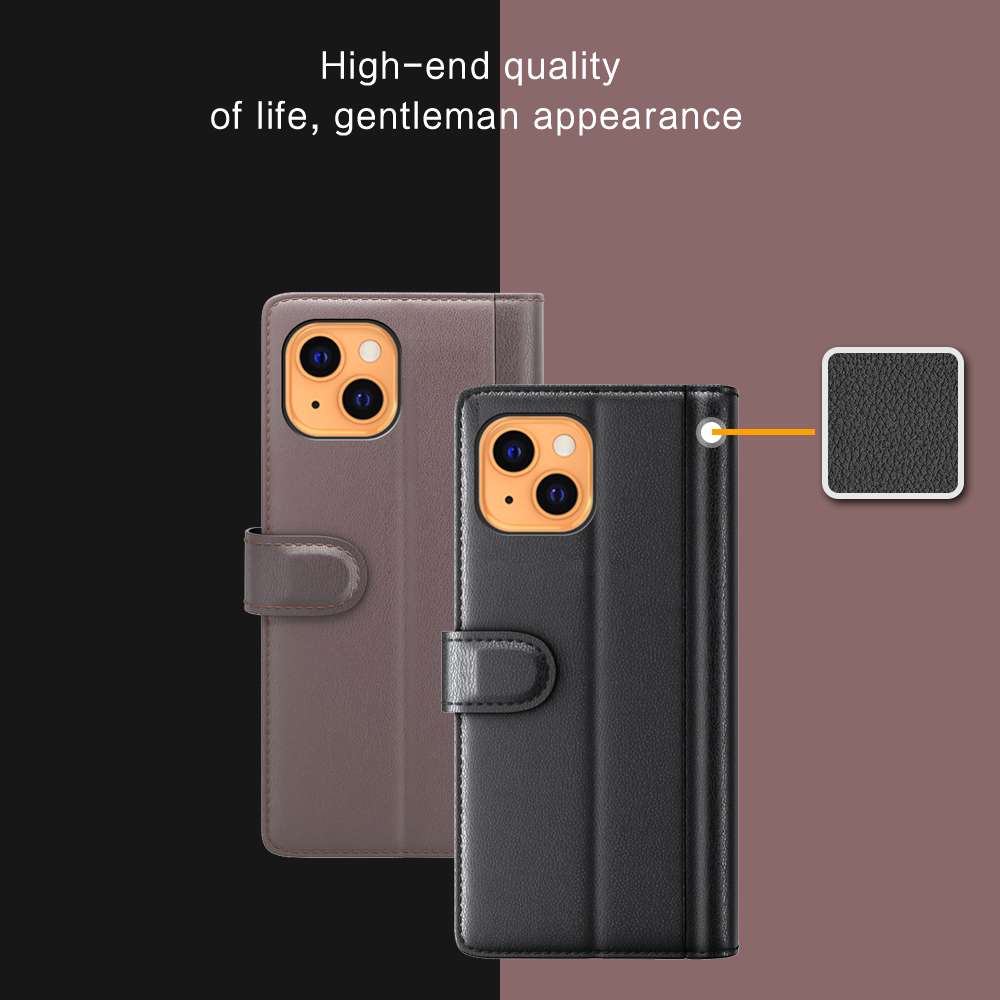 iPhone 13 Phone Case Wallet Flip Cover Folio Genuine Leather Case Stand Display Card Pocket