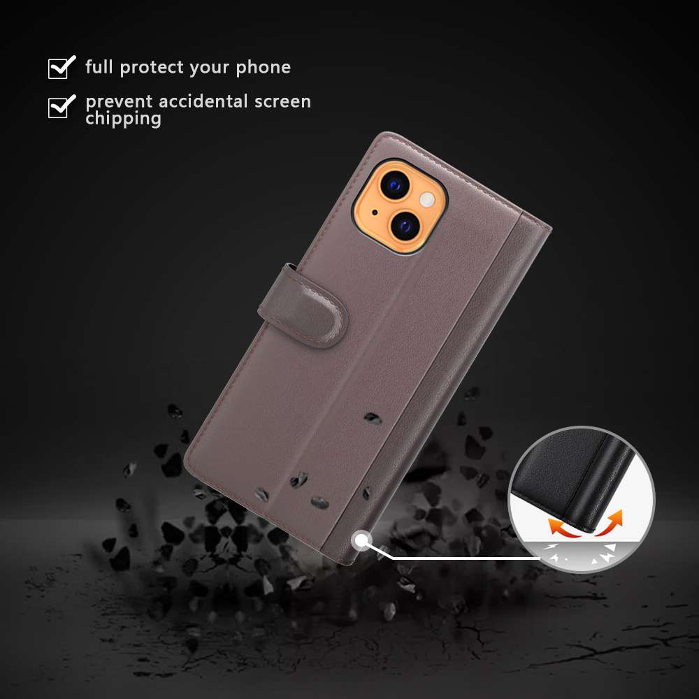 iPhone 13 Phone Case Wallet Flip Cover Folio Genuine Leather Case Stand Display Card Pocket